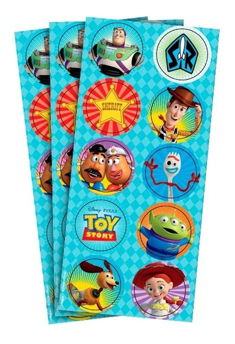 60 Adesivos Toy Story - 6 Cartelas Com 10 Adesivos Cada