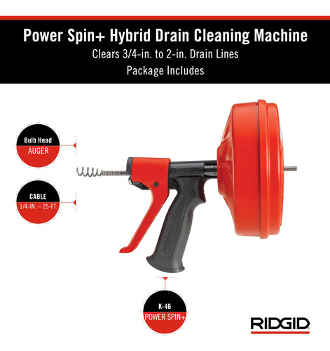 Máquina Limpiadora De Desagües Ridgid 57043 Power Spin+ De 6