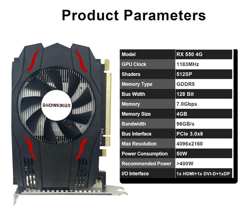 Tarjeta Gráfica Amd Radeon Rx 550 4gb, Gddr5 128 Bit Vide...