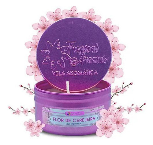 Vela Aromática De Ambiente Flor De Cerejeira Tropical Aromas Cor Roxo