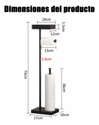 Porta Papel Higiénico Inoxidable Pedestal Con Bandeja 73 Cm