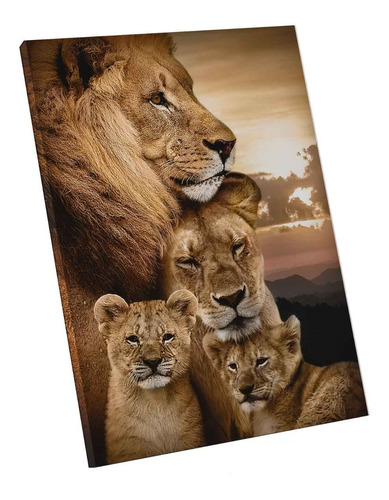 Quadro Família De Leões Colorido 122x92cm | Moldura Interna