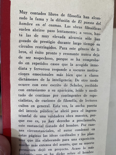 El Puesto Del Hombre En El Cosmos Max Scheler (Usado)