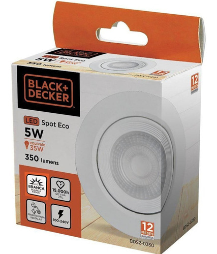 Spot Led Redondo Black + Decker 5w Luz 6500k Branca Fria