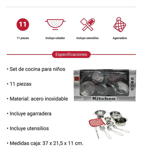 Imagen 6 de 6 de Juego De Cocina Kids Set Juguete De Cocina 11 Piezas