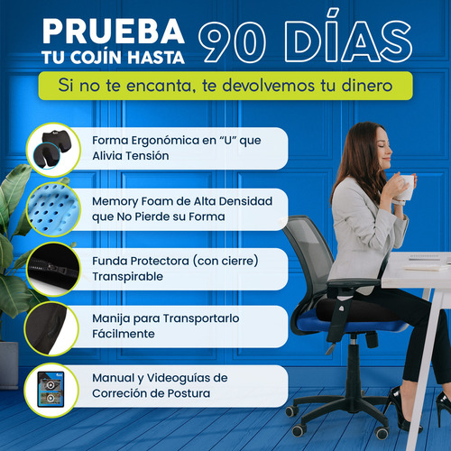 Cojín Gel De Espuma Viscoelástica Para Coxis Para Auto Silla Color Negro