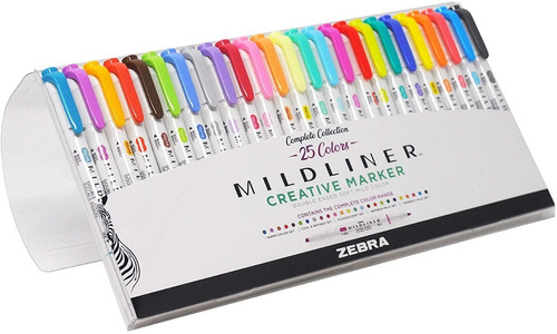 25 Marcadores Doble Punta Zebra Mildliner Soft Mild Color
