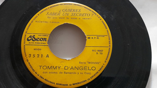 Vinilo Single De Tommy D'angelo  Si Quieres Saberlo (y54