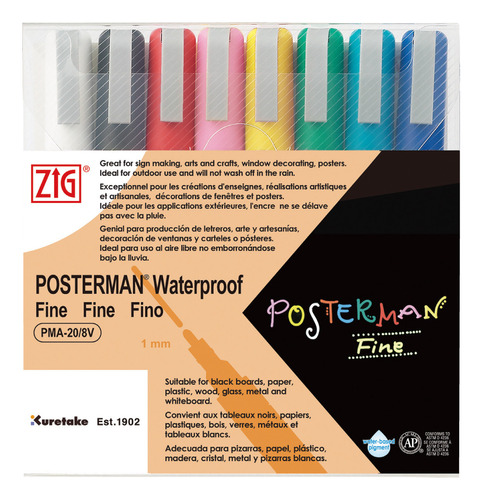 Marcador Zig Posterman Pma-20 Estojo C/8 Cores