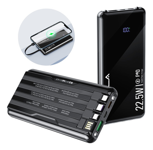 Power Bank 12000mah Carga Rápida Bateria Portátil 4 Cables