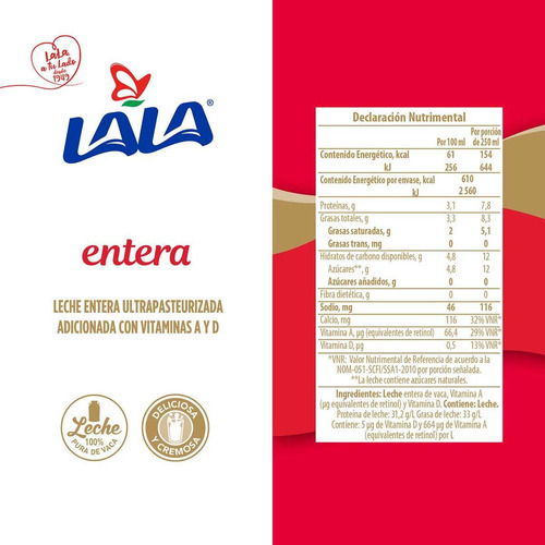 Leche Lala Entera 6 Pack De 1l C/u