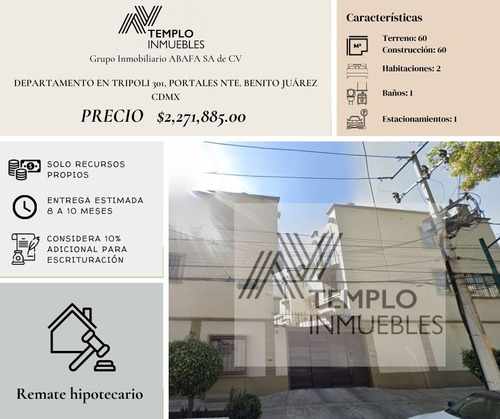 Departamento En Venta En Tripoli 301, Portales Nte. Benito Juárez Cdmx