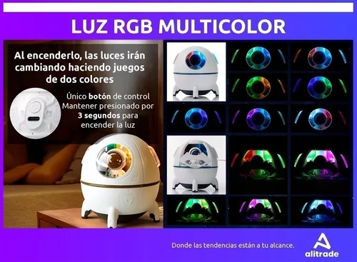 Humidificador Difusor Aromatizador Recargable Inalambrico Usb Luz Rgb Nave  Astronauta Alitrade Color Blanco