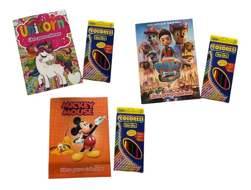 Libros Infantiles Para Colorear + Lápices Para Niños Niñas 