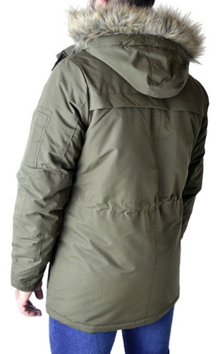 Imagen 5 de 10 de Campera Parka Impermeable Verde Negra Hombre The Big Shop