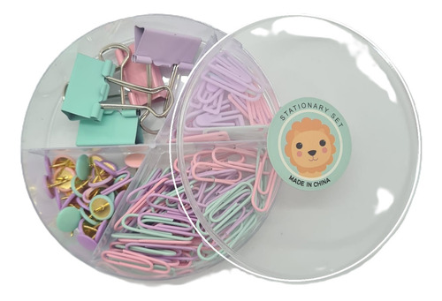 Caja Circular Plastica Con 4 Productos Super Clips Clips Multicolor