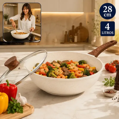 Zazá Utilidades Para O Seu Lar Frigideira Grande Wok Cerâmica Antiaderente 28 cm