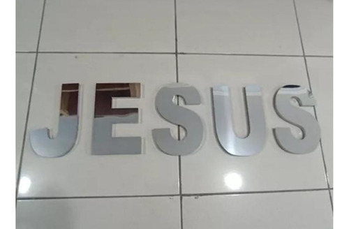 Letreiro Inox Jesus 45cm - Logo Ad - Led Branco Frio