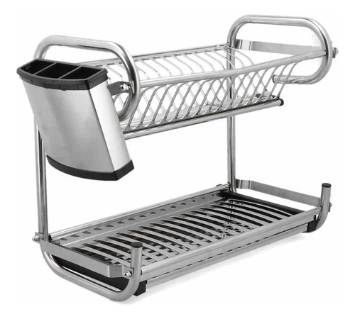 Escurridor De Platos En Acero Inoxidable Cubertero Premium Color Gris