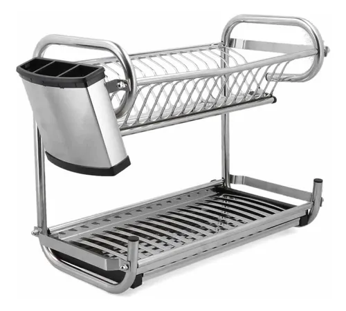 Escurridor De Platos En Acero Inoxidable Cubertero Premium Color Gris