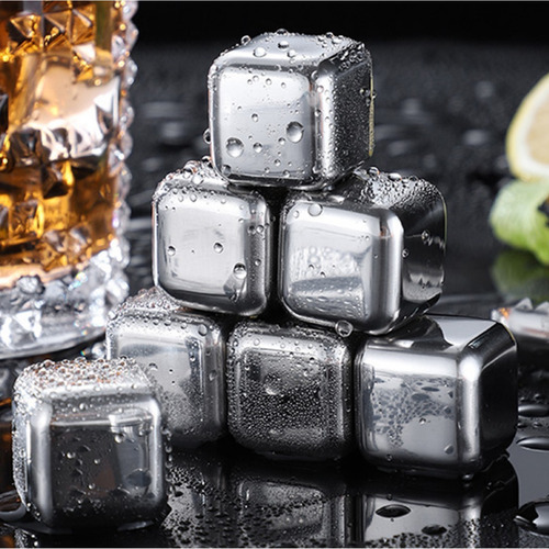 Conjunto 8 Cubos Gelo Aço Inox + Pinça Reutilizáveis Whiskey