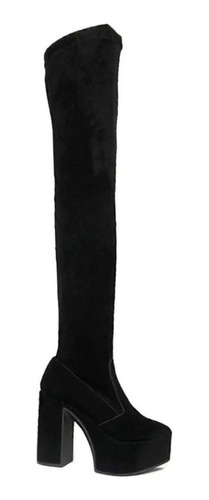 Botas Bucanera Elastizada Cuero Taco Alto 12 Cm Plataforma