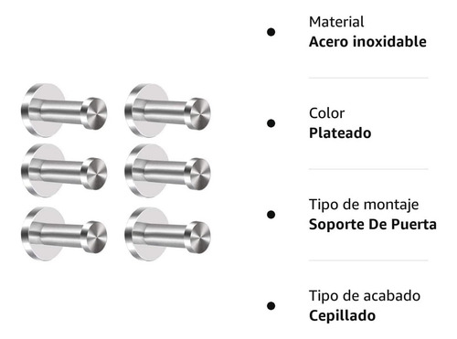 6 Ganchos Pared Acero Inoxidable Para Colgar Ropa Y Toallas