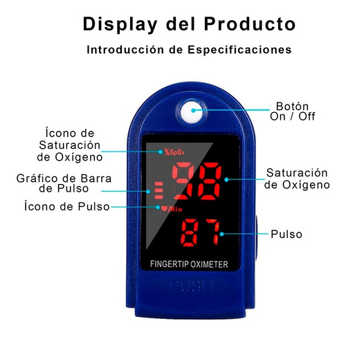Imagen 2 de 4 de Oximetro Pulso Dedo Pulsometro Médico Digital Profesional