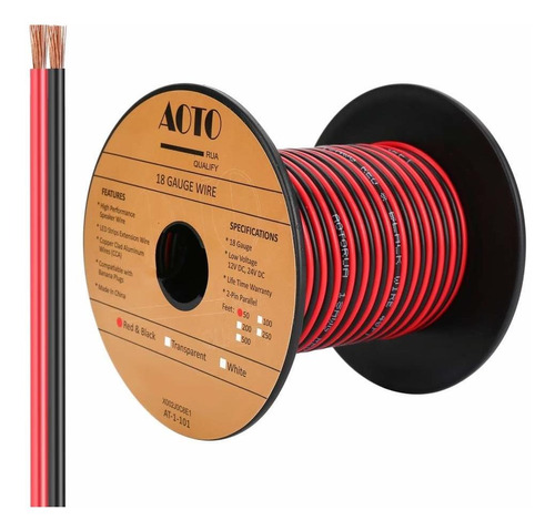 Aotorua 50ft 18/2 Gauge Red Black Cable Hookup Electrical Wi