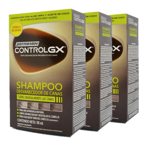 Kit X 3 Shampoo Just For Men Control Gx Progresivo Canas 