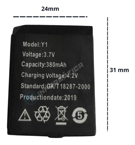Imagen 3 de 9 de Bateria Pila Reloj Inteligente Smartwatch Y1 380mah