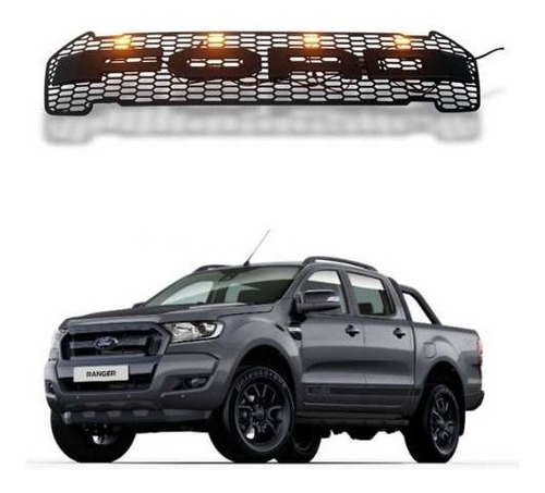Imagem 1 de 3 de Grade Frontal Com Led Ranger Raptor 2017 2018 2019 (preto)