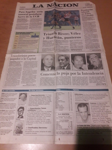 Tapa Diario La Nación 12 09 1994 River Vélez Rosario Central