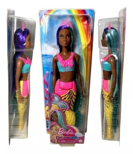 Barbie Negra Sereia Boneca Original Barata Linda Cores Fortes em