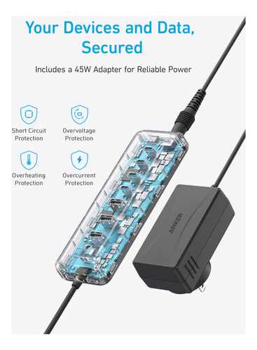 Hub Usb-c Anker 8 En 1 De 5 Gbps De Datos Con 3 Usb-a, 4 Usb