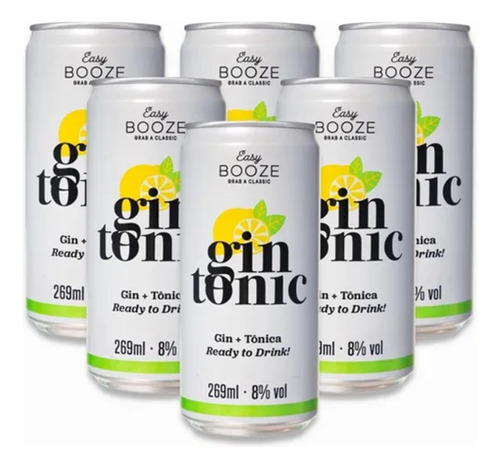 Kit 6 Drink Pronto Easy Booze Gin+tônica 269ml