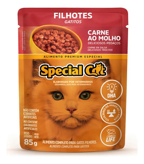 Ração Úmida Special Cat Filhote Sachê Gatos Carne 85g