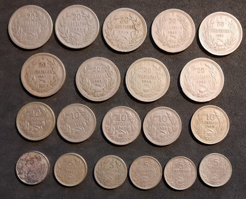 20 Monedas De Chile 20, 10 Y 5 Cts Años 20s