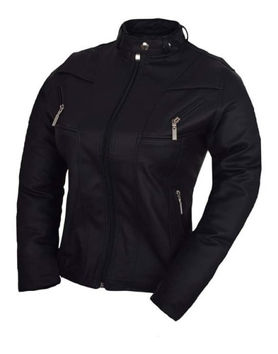 Chaqueta Para Mujer Estilo Broche, Cuero Sintético 