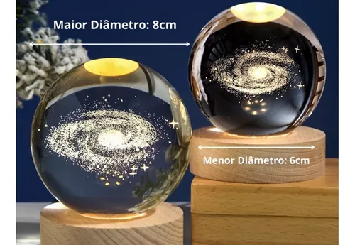 Luminária Bola Esfera Cristal De Mesa Planeta Terra Galáxia