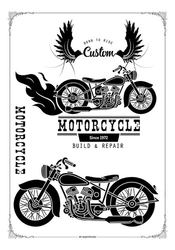 #54 - Moto Harley - Lámina Transferencias A3 - Garage Retro