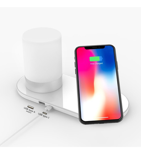Imagen 5 de 9 de Cargador Inalámbrico Con Luz Led Rgb Q1 Para iPhone Samsung