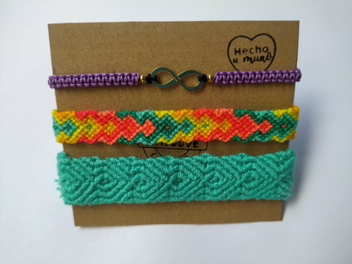 Set Brazaletes Tejidos En Macramé 100% Hecho A Mano