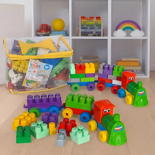 Blocos De Montar Com 2 Trenzinhos 112 Peças - Peças Grandes Versã...