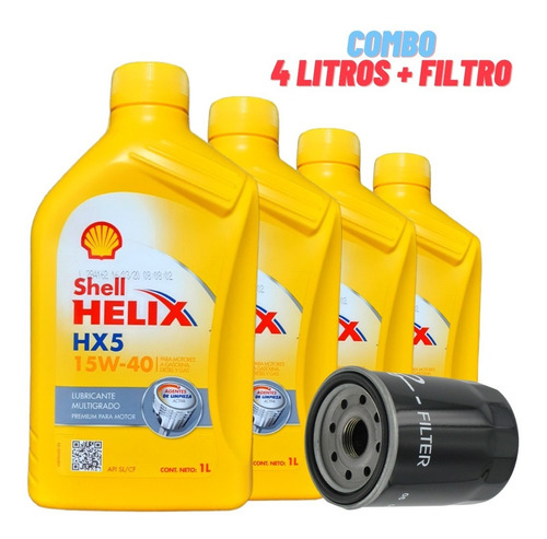 Aceite 15w40 Mineral Shell Helix Hx5 (pack 4litros + Filtro)