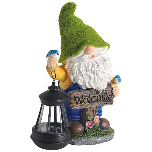 Glowing Lantern Gnome Ornament - 11.6 Inch Welcome Stat...