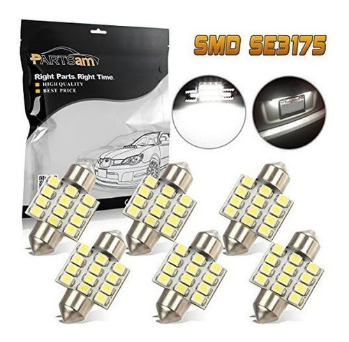 Partsam 6pcs Led Blanco 12 Smd Interior Dome Map Lights Acce