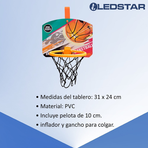 Imagen 3 de 10 de Aro Tablero Basketball Infantil 31x24cm Pelota 10cm Inflador