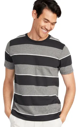 Polera Hombre Old Navy Manga Corta A Rayas Soft Washed Gris