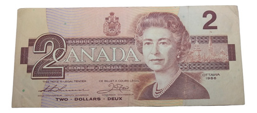 Billete De Canadá 2 Dólares Año 1986 Reina Elizabeth I I 